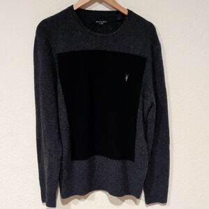 All Saints Men's Charcoal and Black Crewneck Sweater